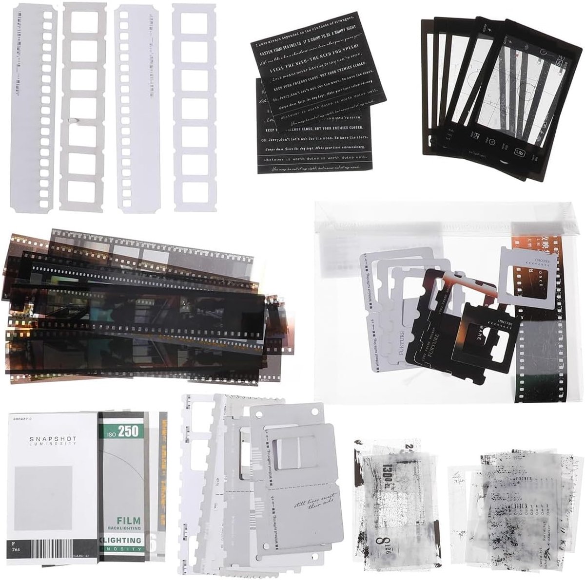 Scrapbookset 94-delig - filmstickers en fotolijsten - vintage collage materialen - voor creatief journaling - ShopVlot