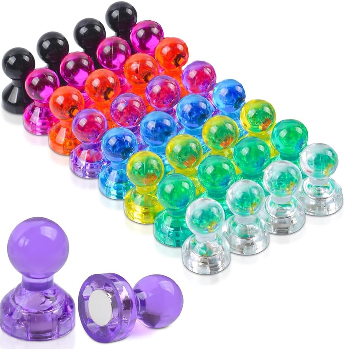 Whiteboard magneten 32 stuks - kunststof conische magneten - multicolor - ideaal voor fotos en notities - ShopVlot