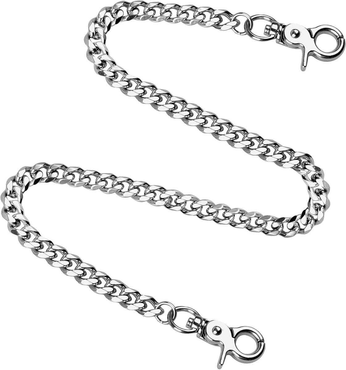 Broekketting 56,5 cm - RVS zilver - Met karabijnhaak - Voor stoere jeanslook - ShopVlot