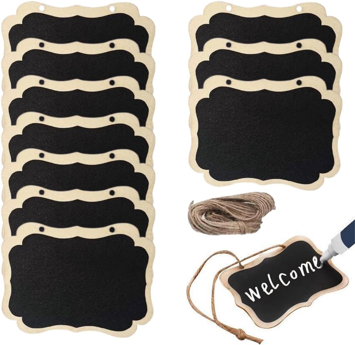 Houten naambordjes set van 10 - Erasable mini platen - Herbruikbaar en opvouwbaar - Ideaal voor buffetten en feestjes - ShopVlot