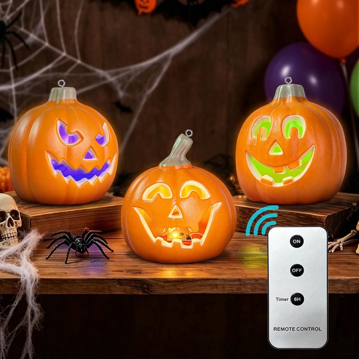Halloween decoratieve pompoenen set - 3 stuks led - afstandsbediening - sfeervolle verlichting voor binnen en buiten - ShopVlot