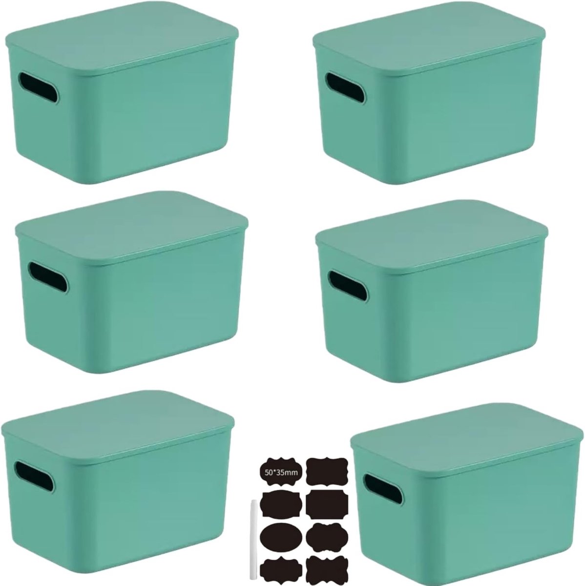 Set van 6 Opbergdozen met Deksel, Stapelbare Plastic Opbergboxen voor Keuken en Badkamer, Ideaal voor Organisatie en Opslag (Groen, 25.5x18x15.5cm)