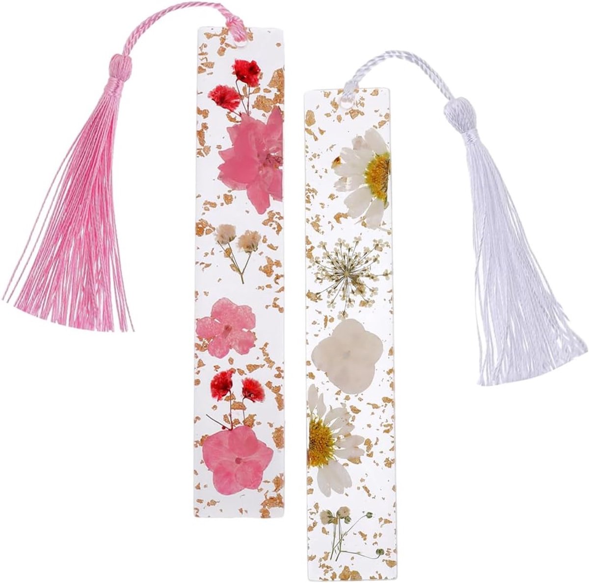 Boekenleggers met gedroogde bloemen - 2 stuks acryl - handgemaakt - uniek en decoratief - ShopVlot
