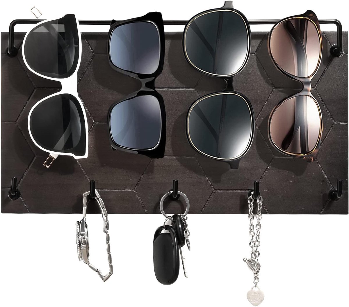 Zonnebril Organizer Muurhouder - Houten Sleutelhanger met 5 Haakjes - ShopVlot