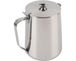 Stainless Steel Melkopschuimer en Melkkan voor Cappuccino en Latte Art - 1500ml, Handheld Melk Jug met Deksel en Perfecte Schuimkwaliteit