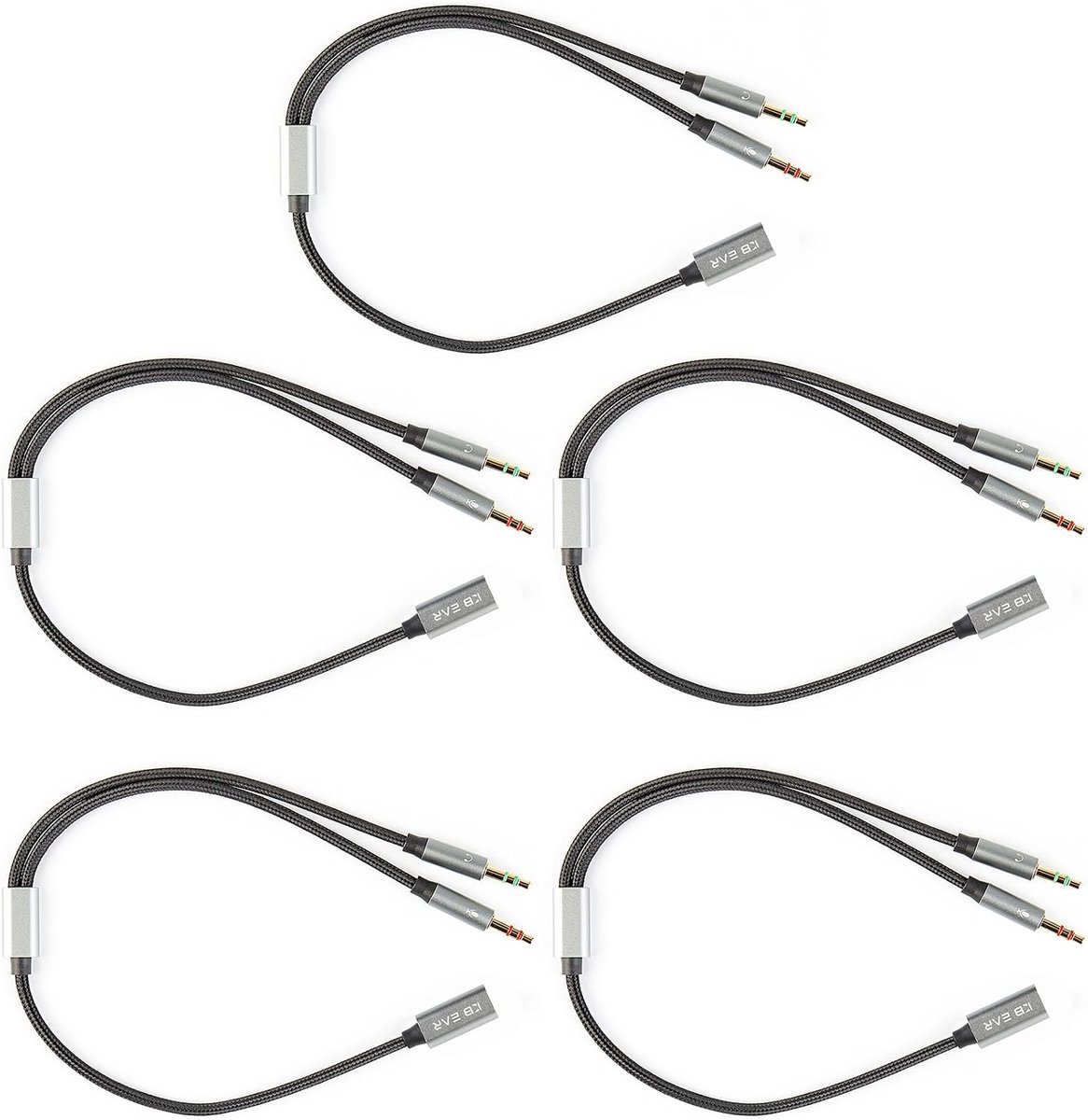USB C naar 3,5 mm audio/microfoon splitteradapter - 5-pack - nylon gevlochten - premium geluidskwaliteit voor gaming - ShopVlot