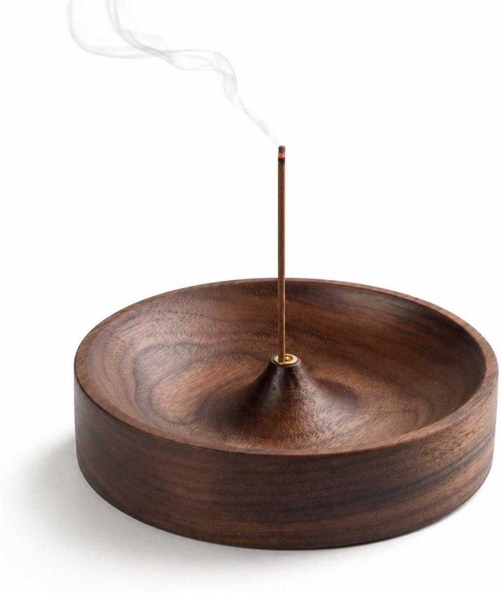 Wierookhouder zwart notenhout - compact en glad - met 3 mm gat voor Palo Santo - creëert Zen-sfeer - ShopVlot