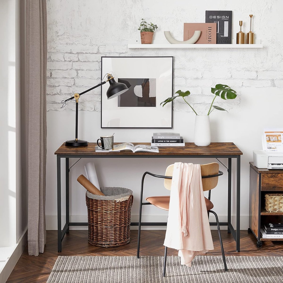 Computerbureau - Schrijftafel Werktafel - Thuiswerken Studeren - Stabiel Metalen Frame - 135 x 60 cm - Rustiek bruin Zwart thumbnail 5