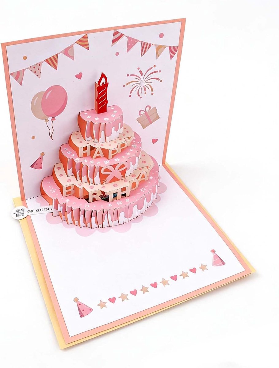 3D pop-up verjaardagskaart met muziek en ledlicht, pop-up verjaardagstaart met envelop, voor kinderen en volwassenen - ShopVlot