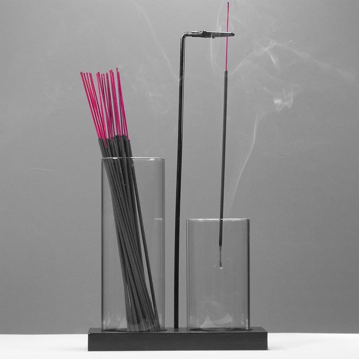 Wierookhouder hout, bovenkop wierookstokjeshouder met glazen asvanger, wierookhouder voor meditatie - ShopVlot