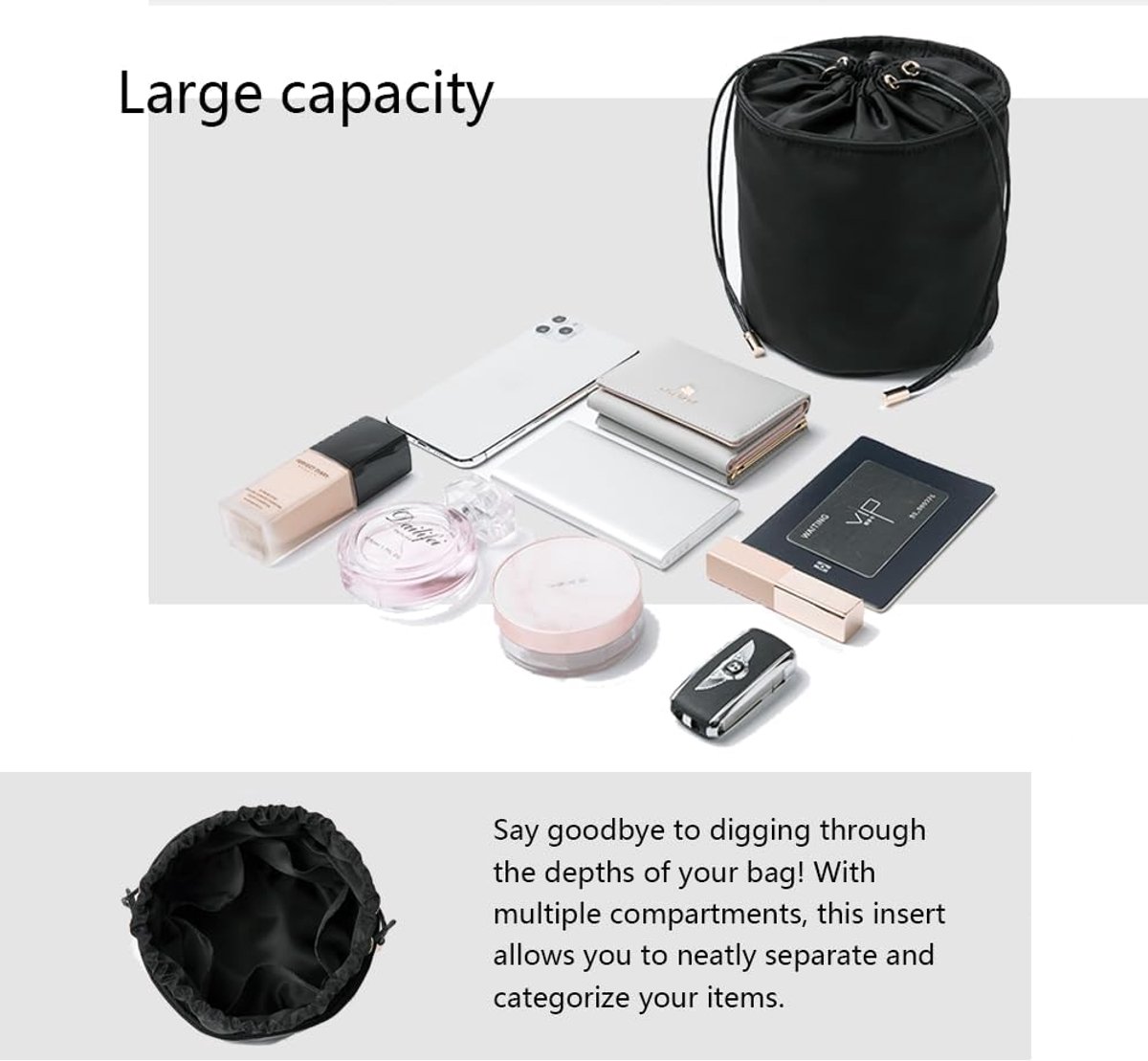 Long Purse Organizer Insert Ladies Canvas Round Handbag Organizer Storage, Handbag Purse Organizer Round Cosmetic - ShopVlot