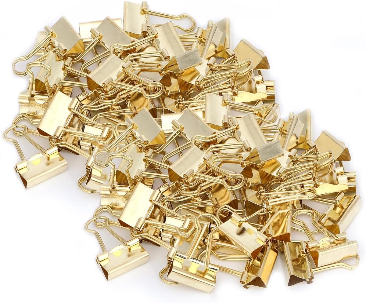 80pcs Foldback Clips, Metal Clips, Paper Clips, Small Binder Clips, Foldback Clips, Gold Folding Back Clamps, 19mm - ShopVlot