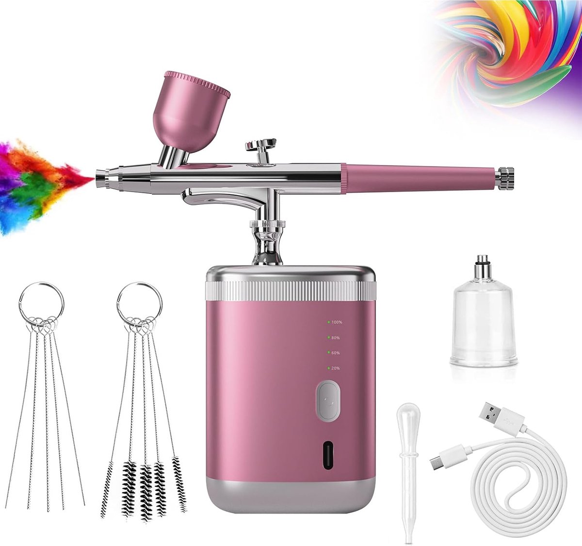 Wireless Airbrush Set Pink - Portable Spray Gun, Rechargeable Electric Airbrush with 0.3/0.5 mm Nozzle, 3 Adjustable - ShopVlot