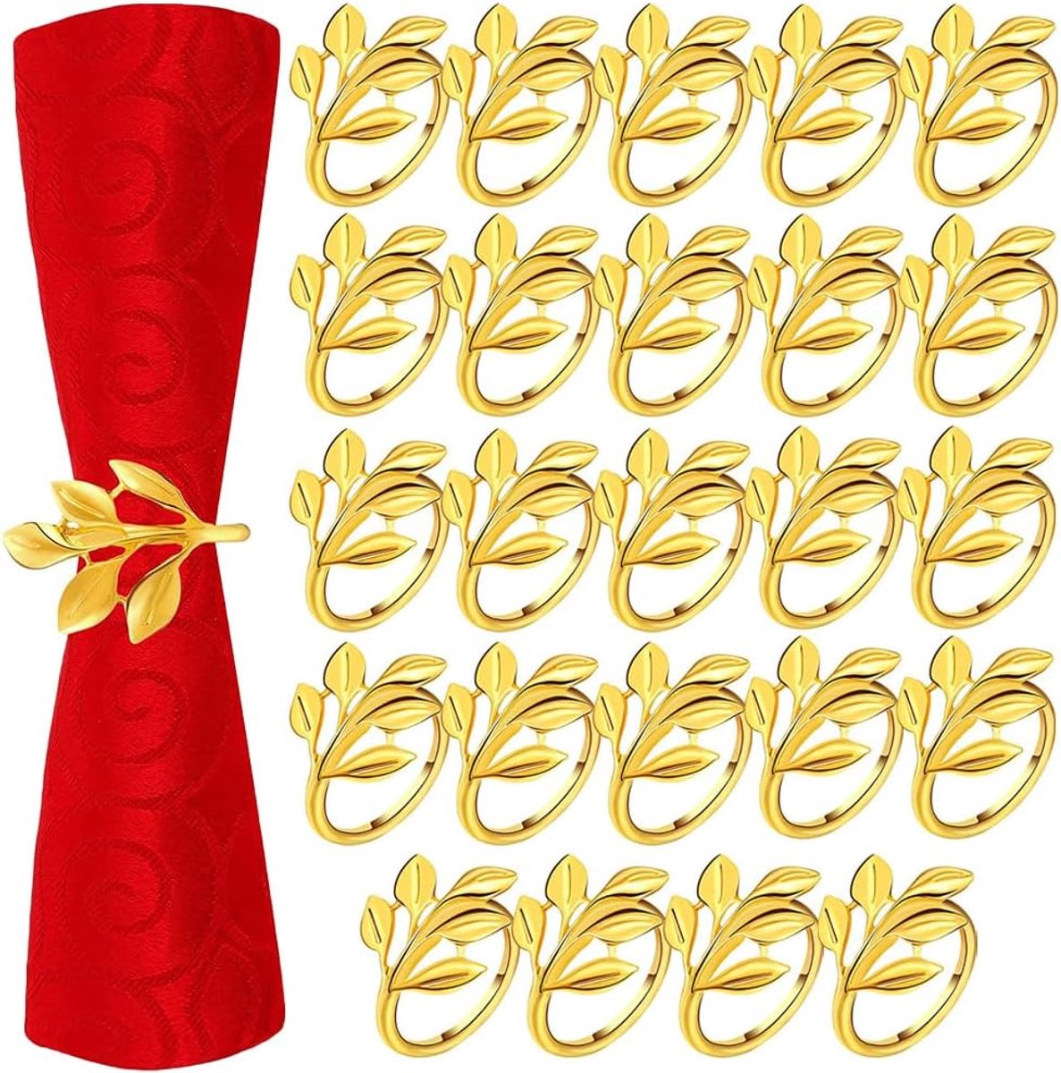 24 stuks servetringen, bladervormige servetringen, metalen servethouder, bladeren, tafeldecoratie, servetten, ringen - ShopVlot
