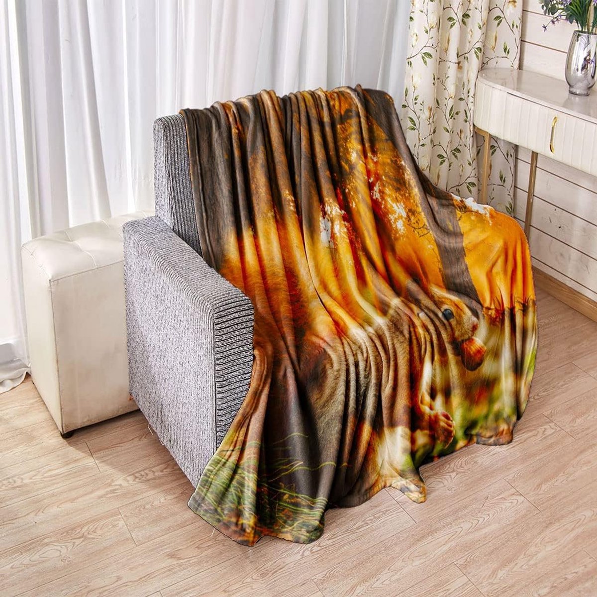 Thick blanket soft warmth cozy fleece sofa blanket cute squirrel The nut forest is 150 x 200 cm - ShopVlot