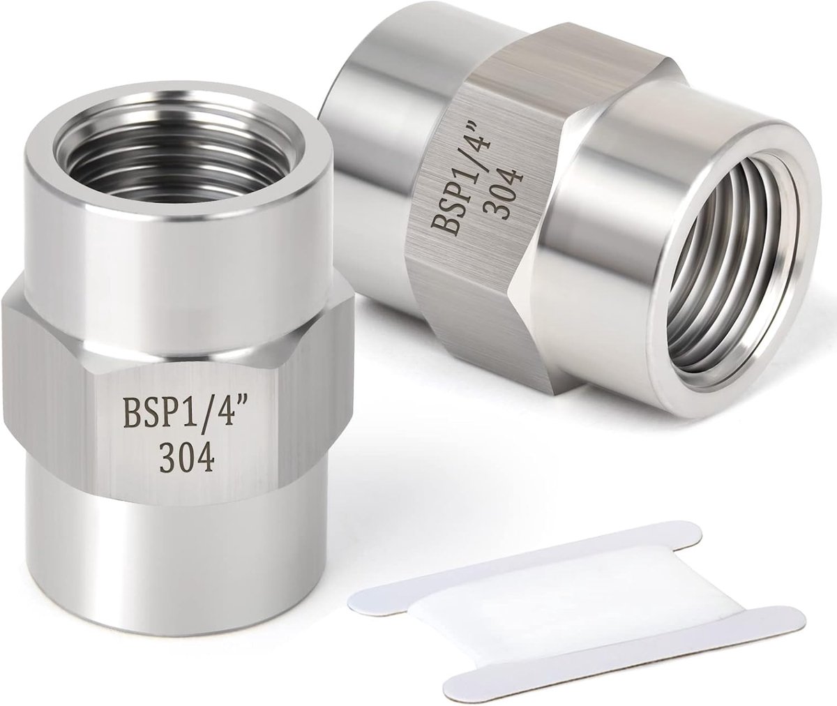 2Pcs 1/4" BSP Female Thread to Female Thread Hexagonal Coupler, 304 Stainless Steel Pipe Fitting Adapter for - ShopVlot