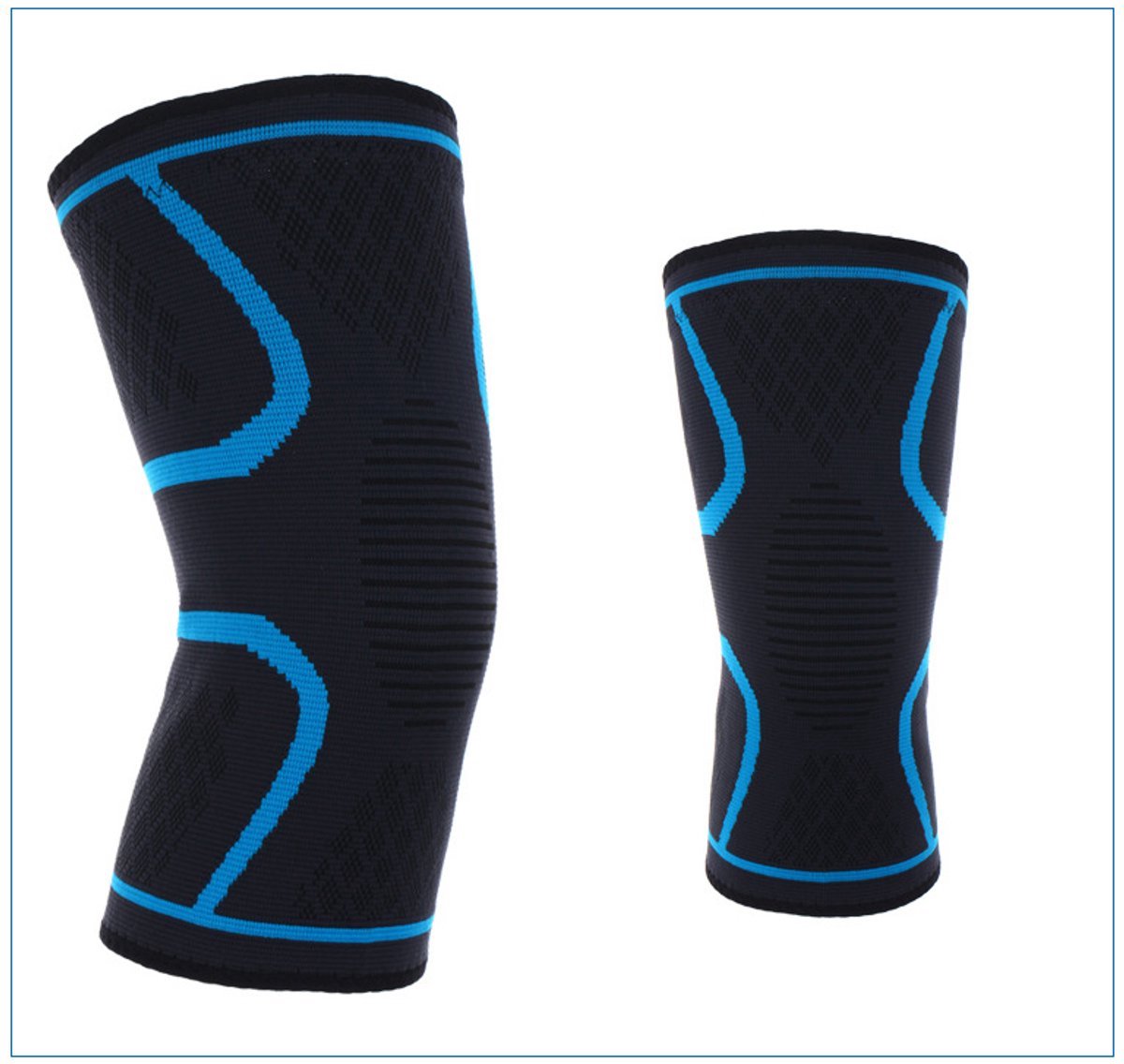 Go Go Gadget - Kniebandage - Knie Brace - Anti Slip Strip - Bescherming - Blessure - Sporten - Zwart / Blauw - Maat L - 1 stuk