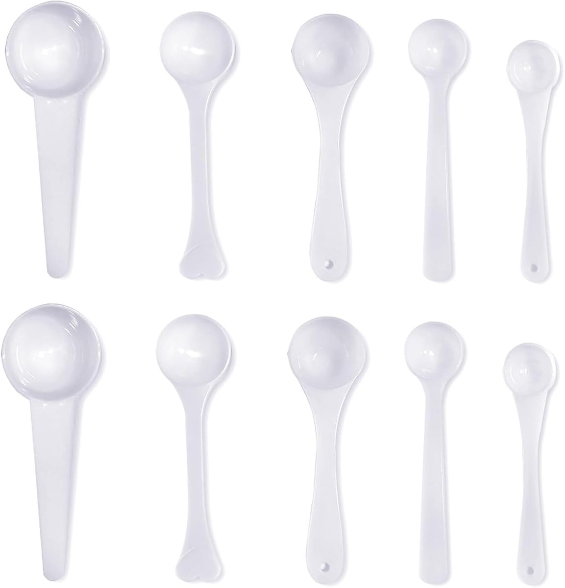 10 stuks- Koffiemaatlepel- Kunststof koffiemaatlepel - Koffieschep-Maatlepel voor koffiepoeder-eetlepels koffielepel-Voor gemalen koffie, bonen, losse thee- Herbruikbare -Koffielepels -Wit-0.5g-1g-2.5g-3g-5g