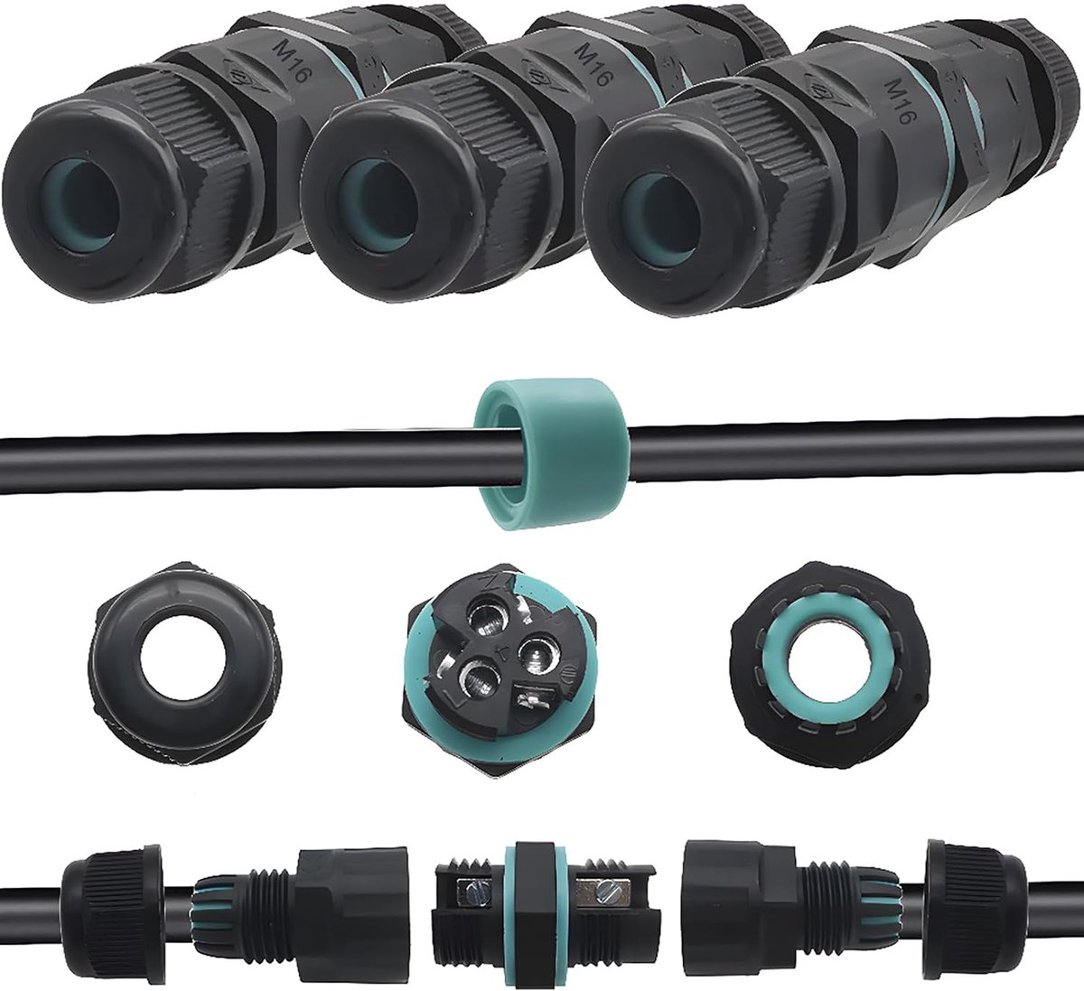 CESFONJER IP68 connector, waterproof IP68, 2-way/3-way coupling, external socket coupling, cable connector for cable - ShopVlot