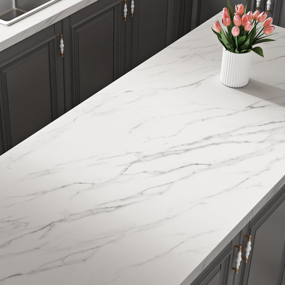 Stickyart Worktop Foil White Marble Film 30 cm x 400 cm Adhesive Film Kitchen Self-Adhesive White Washable Furniture - ShopVlot