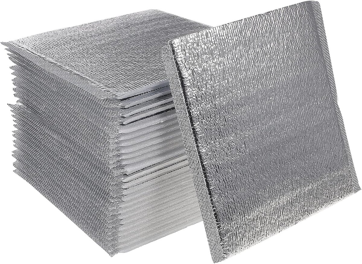 Pack of 50 Aluminium Insulation Bags, 20 x 20 cm, Reusable, Small Thermal Bags for Food, Camping and Picnic - ShopVlot