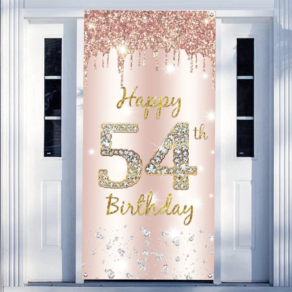 54th Birthday Decoration Women, Happy 54th Birthday Door Banner Rose Gold,54th Birthday Fabric Sign Poster Door - ShopVlot