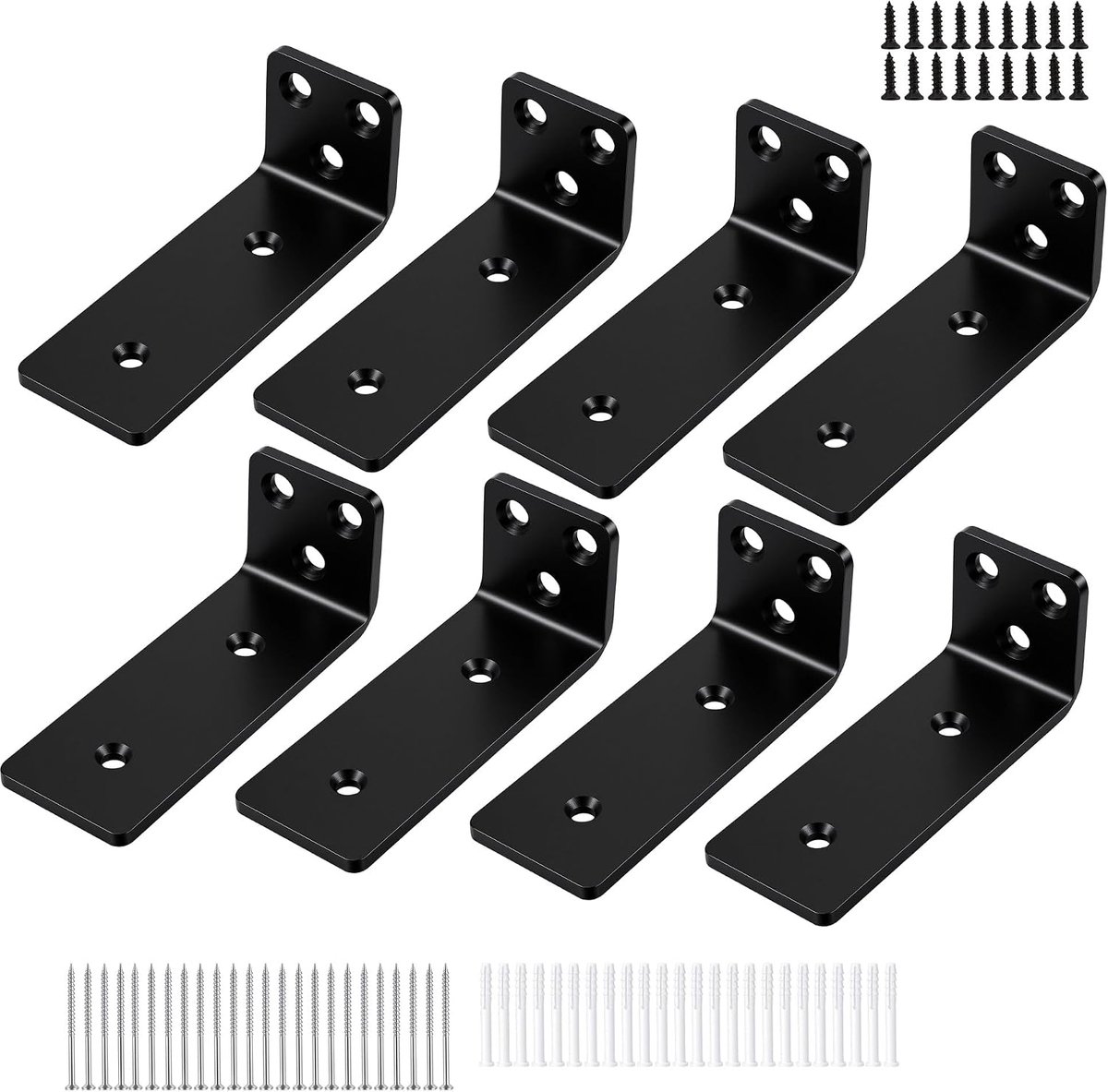 8 stuks plankhouders, plankdragers, 10 cm, L, metalen hoek, 90 graden, plankhouder, zwart, met schroeven voor - ShopVlot