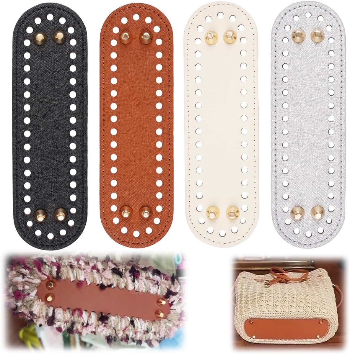 4pcs PU Leather Knitting Bag Bottom, 18x2cm Bag Bottom Crocheted, Oval Bag Bottom - ShopVlot