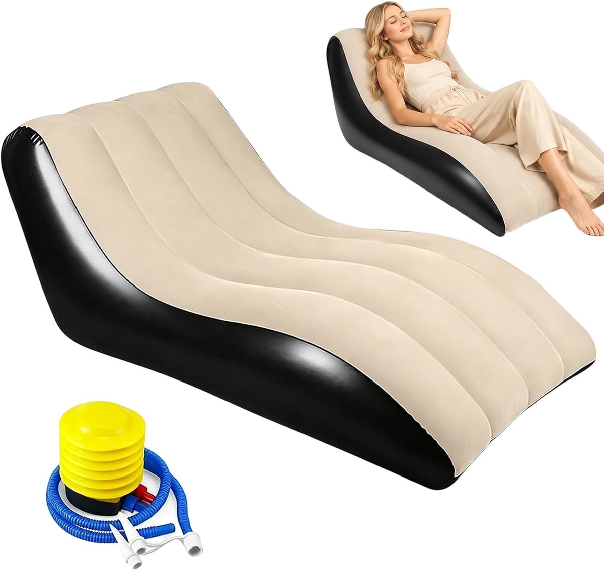 Inflatable Sofa Inflatable Air Sofa Flocked Outdoor Camping Sofa Inflatable Chair with Plush Cover 300kg Load Capacity - ShopVlot
