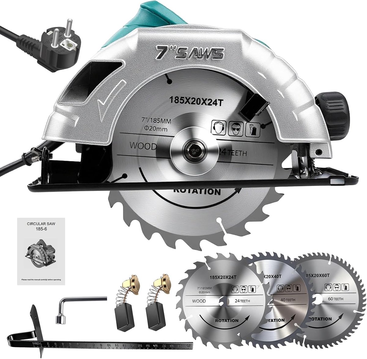 1200W Electric Circular Saw, 220V 5200rpm Powerful Circular Saw with Variable Speed, Angle and Depth Adjustable, With - ShopVlot