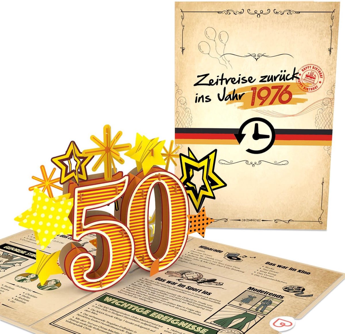 papercrush Pop-Up Card "Back to the Year 1976" - Funny 3D Birthday Card for 50th Birthday for Woman & Man - ShopVlot