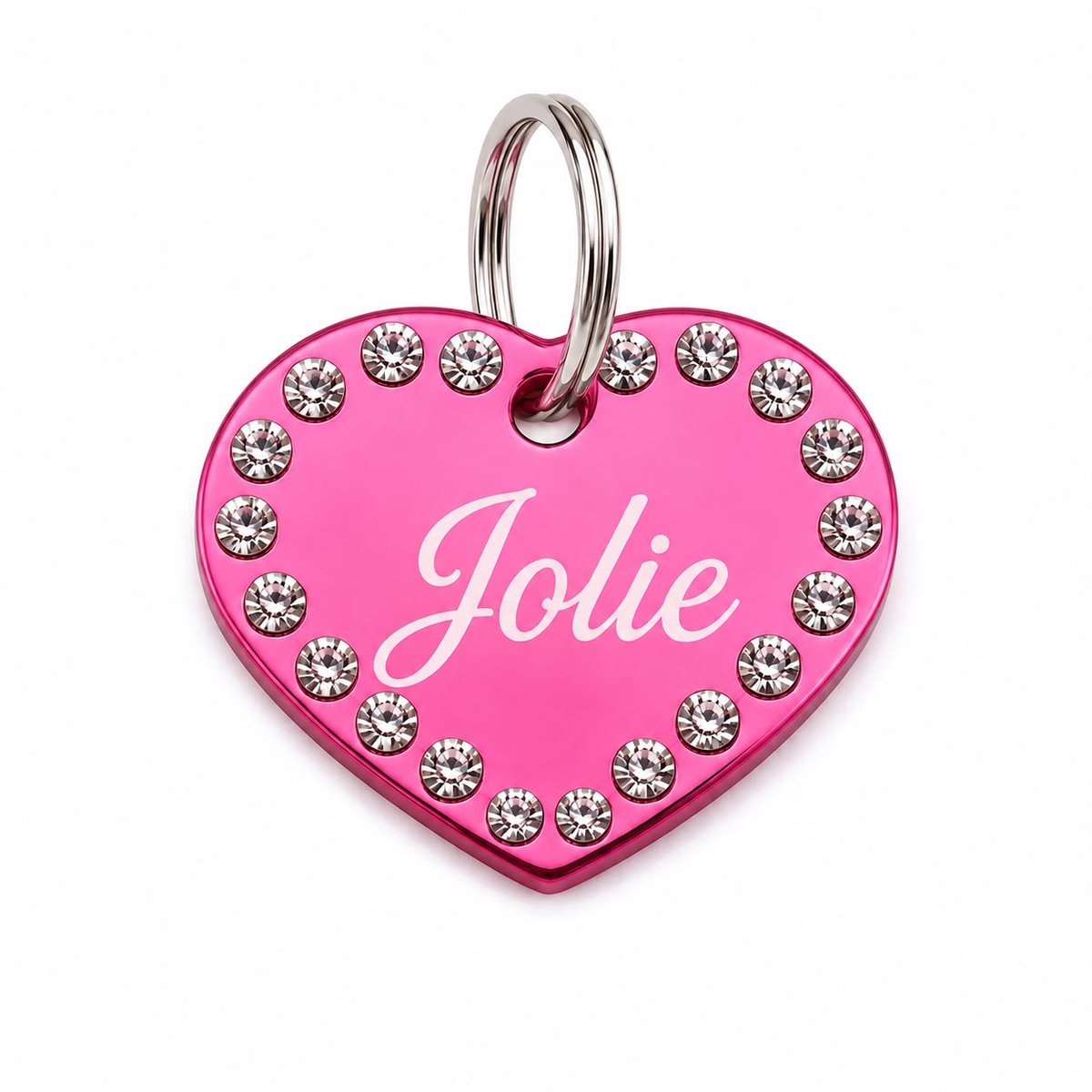 Luxe Hondenpenning Hart met Strass Steentjes | Inclusief Gravure van Naam & Telefoonnummer | Donker Roze | Hart Strass Penning | Petshop Seven