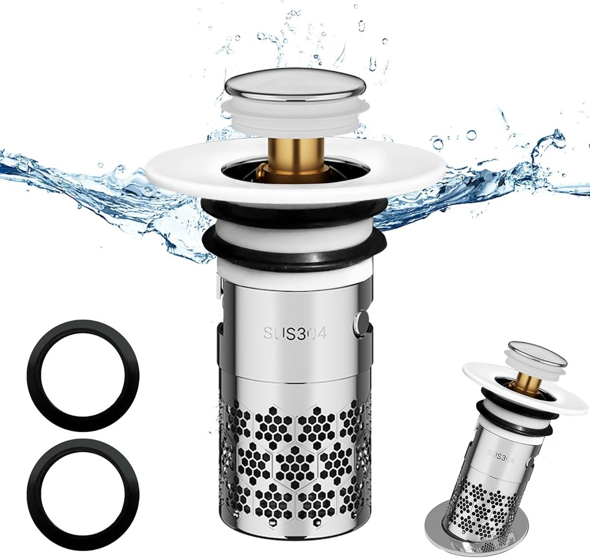 1pcs Basin Stops Pop-Up, Universal Pop Up Drain Plug Washbasin, Bathroom Sink Plug Stopper, Stainless Steel Drain - ShopVlot