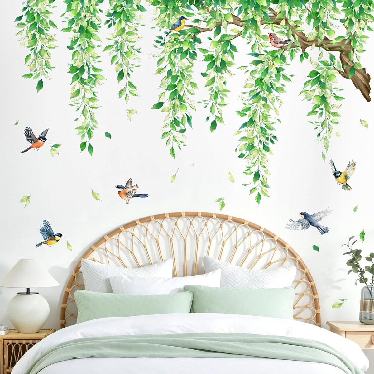 Supzone Muursticker boom groot hangende groene bladeren plant muursticker - ShopVlot