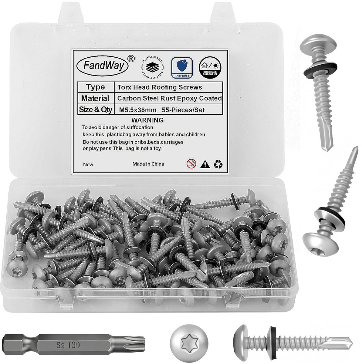 55 Pieces Self Drilling Screws for Metal,M5.5x38mm Round Head Self Tapping Drilling Screws,Metal Roofing Screws - ShopVlot