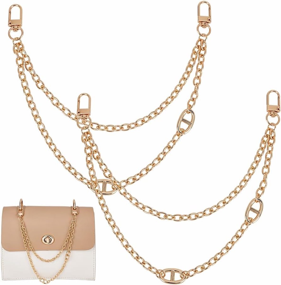 2 stuks tassenkettingen, goud, dubbellaagse varkenneus, verlengketting, ketting voor tas van hoogwaardige legering - ShopVlot