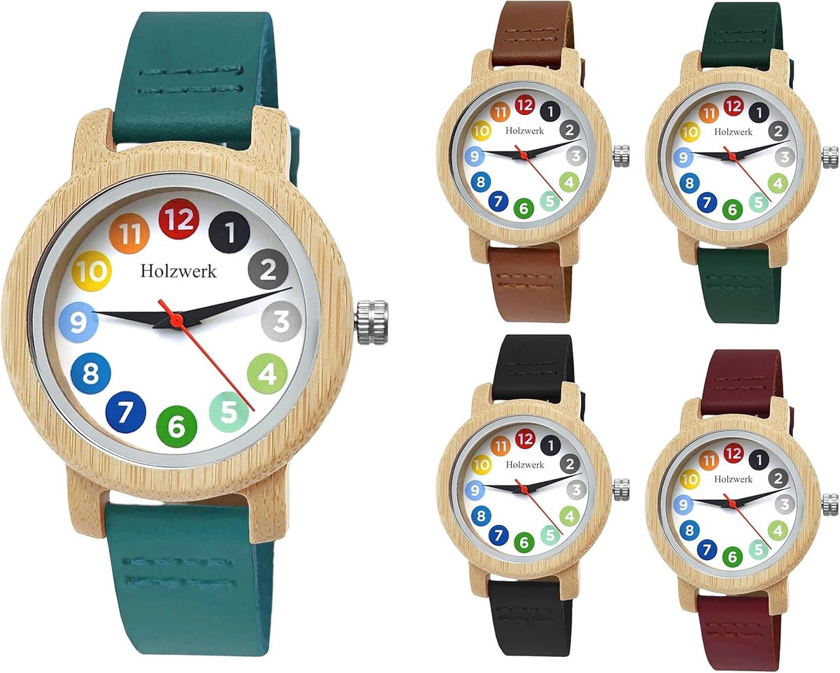 Holzwerk Germany Girls' Watch Children's Watch Boys Clock Ecological Natural Wooden Watch Leather Watch Leather - ShopVlot