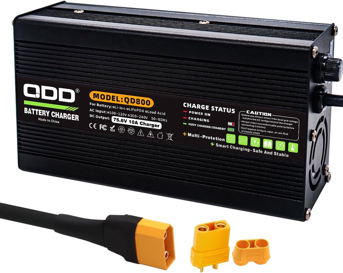 QDD 75.6V 10A Li-ion Battery Charger for 18S 66.6V Li-ion Battery DC Output XT90 Plug - ShopVlot