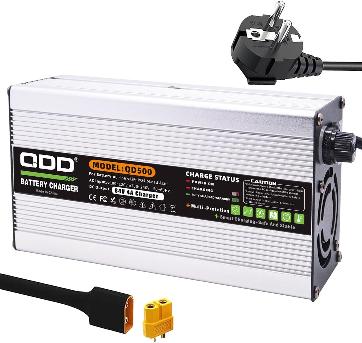 84V 4A lithium charger with cooling fan, silver aluminum case, safe and durable, used for 20S 72V lithium battery - ShopVlot