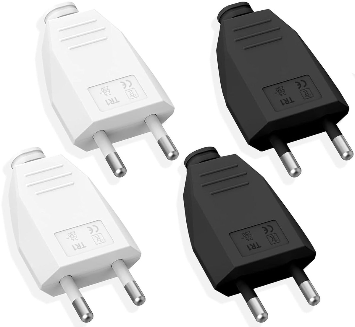 ERBO 4 stuks stroomstekker, eurostekker plat, (wit + zwart) - ShopVlot