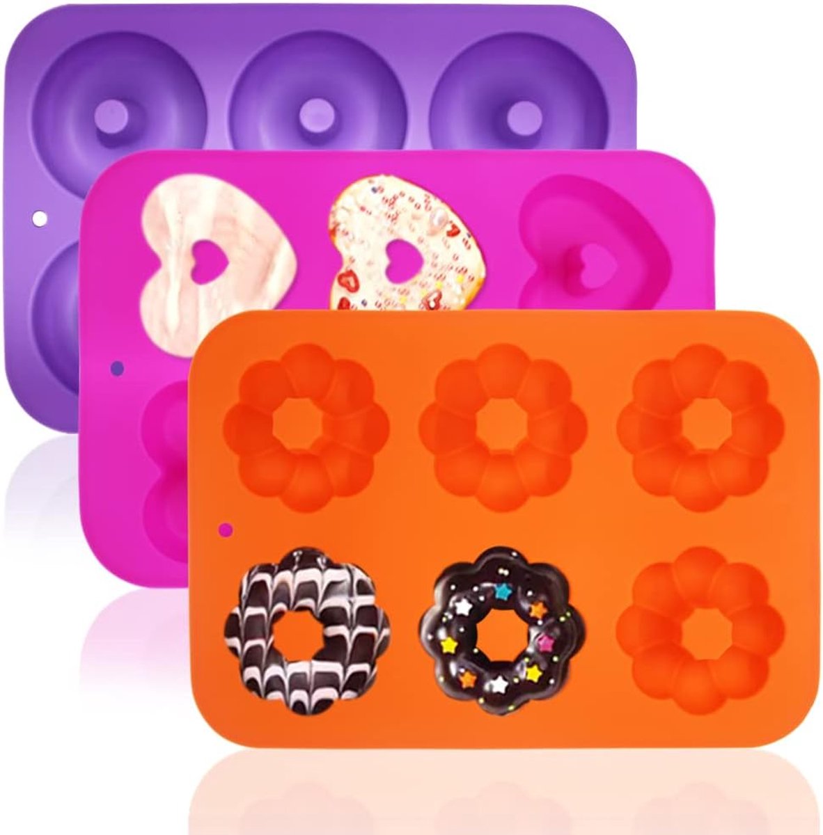 3 Pack Silicone Baking Tray Donut Maker Molds, FineGood Cupcake Tray Silicone Muffin Molds Donut Pan Bagel Making - ShopVlot