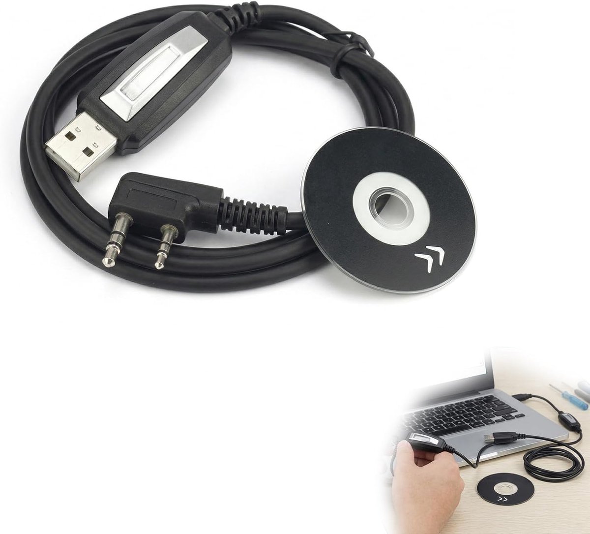 Zolara USB-programmeerkabel voor walkietalkie met 2-pins, met CD-driver, 2-pins programmeerkabel, compatibel met - ShopVlot