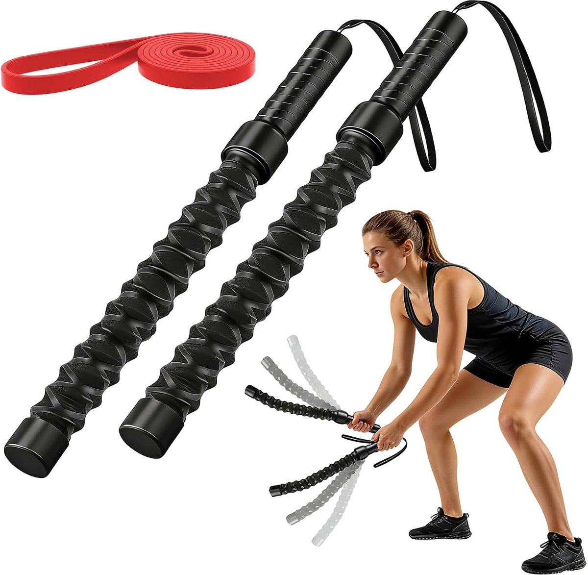 Battle Ropes, 2 stuks oefentouw, draagbaar, fitnessapparaten, fitness battle touw, draagbaar vechttouw zonder touw - ShopVlot