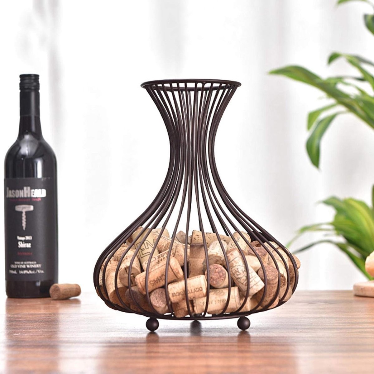 OUKENS Wine Cork Holder, 27cm H Wine Cork Storage Wine Bottle Barrel Cork Stopper Decorative Storage Basket Holder - ShopVlot