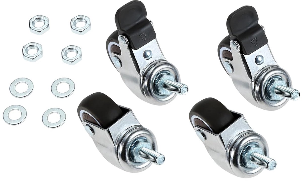 Furniture Wheels 1.5 inch Heavy Duty with 2 Brakes + Screws - M6x15mm Thread 40kg - ShopVlot
