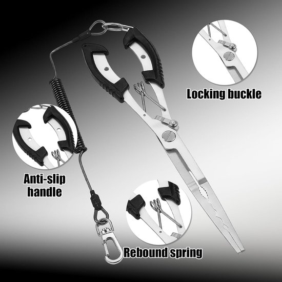 Stainless Steel Fishing Pliers, Fishing Scissors, 21 cm - Compact and portable, fishing clamps with cord, suitable for - ShopVlot — afbeelding 2