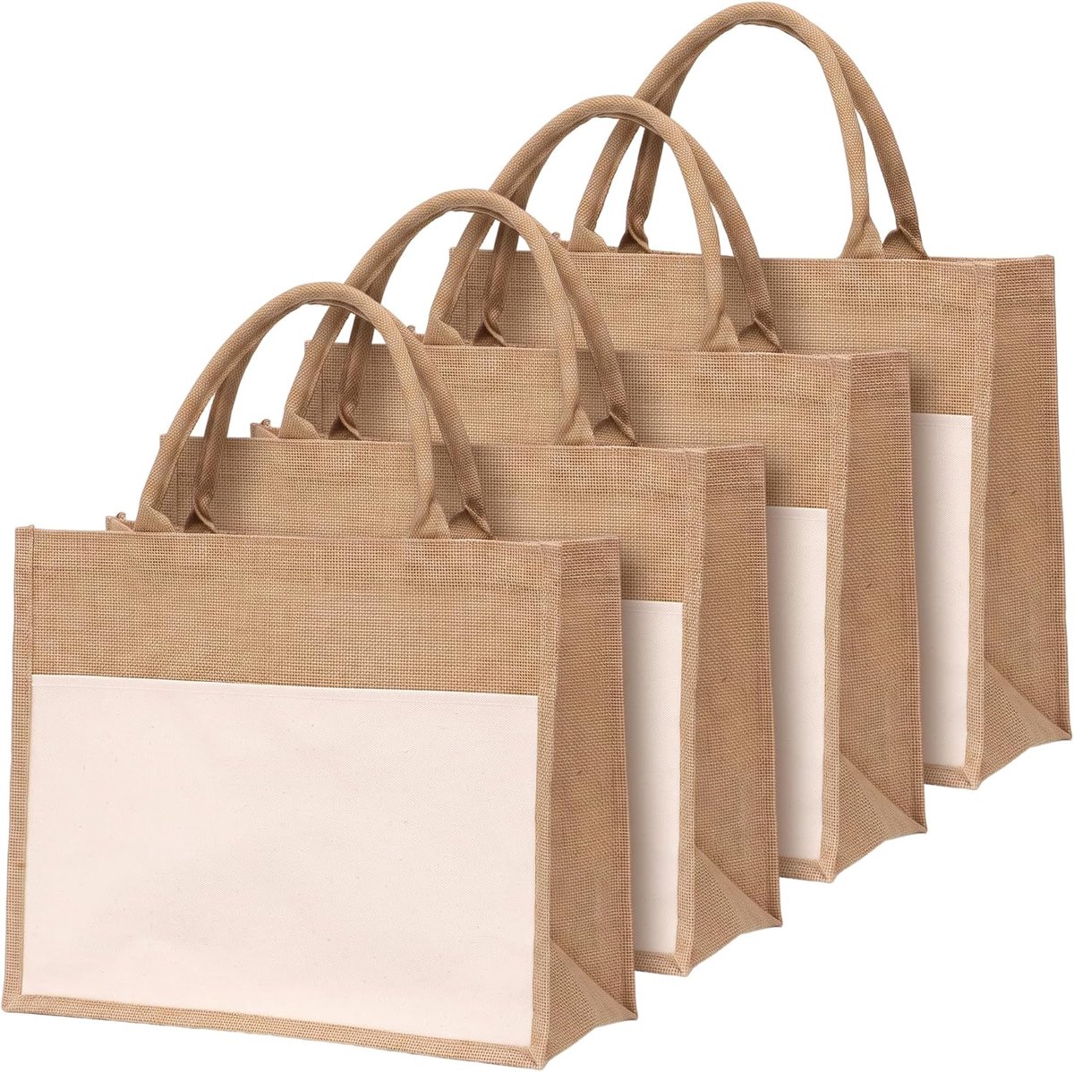 4 stuks jute tas met handvat, groot, 34 x 43 x 17 cm, katoenen jute shopper, jute boodschappentas voor winkelen - ShopVlot