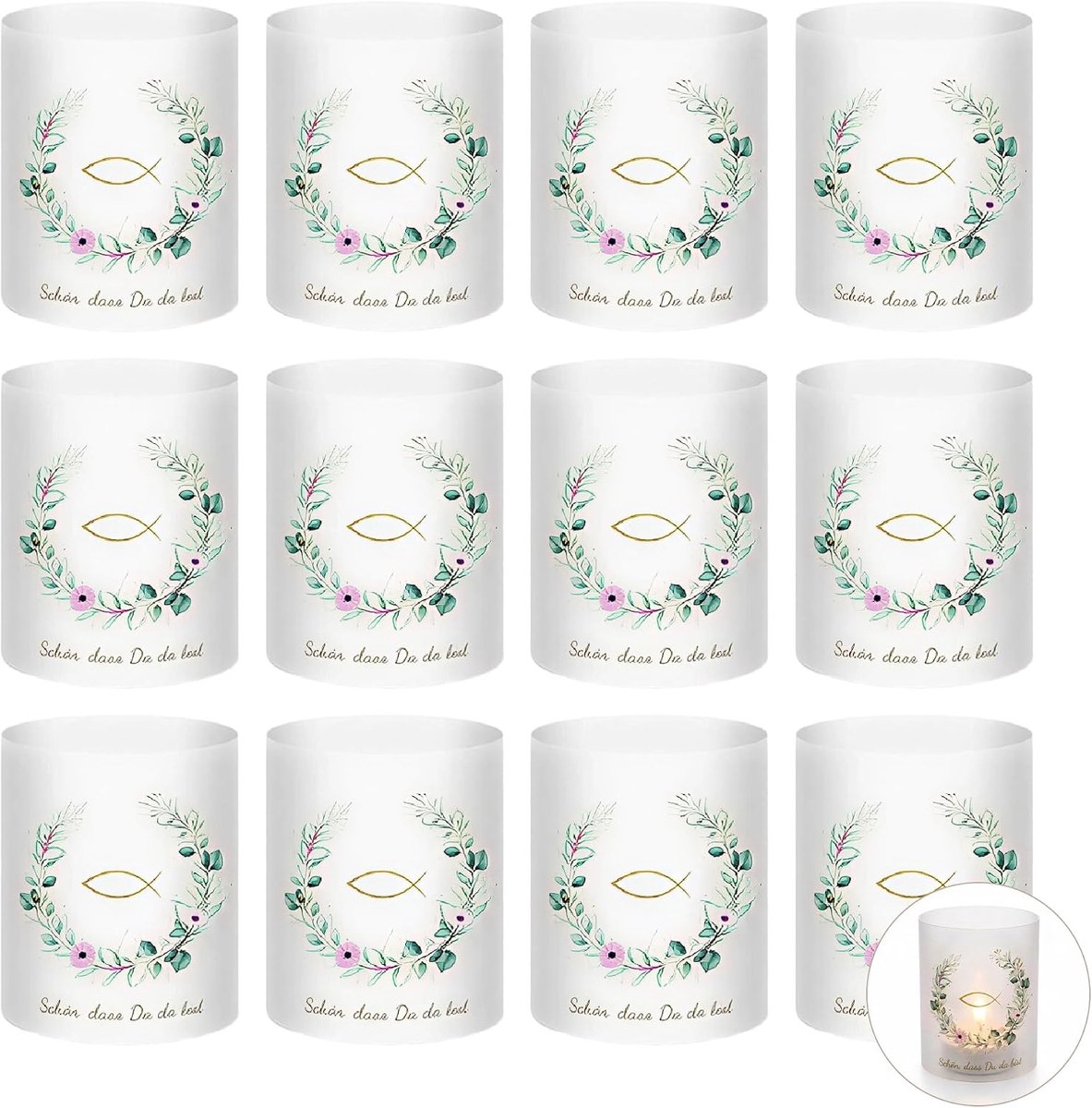 Pack of 12 Windproof Table Lanterns, Table Lanterns for Decoration, for Confirmation, Easter, Confirmation and First - ShopVlot