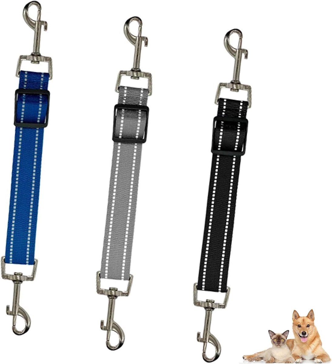 3 Pcs Dog Collar Clips, Adjustable Extension for Dog Collar, Reflective Nylon Pet Safety, Reflective Safety Band for - ShopVlot