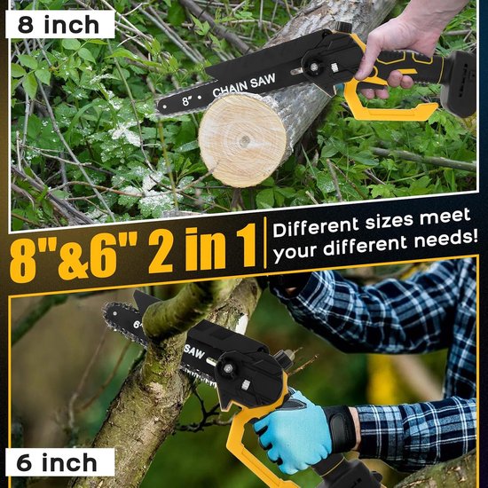 Mini Cordless Chainsaw, Brushless Battery Chainsaw, 2 x 1200 mAh, 6 Inch and 8 Inch Electric Saw, Directly Regulates - ShopVlot van MINI — afbeelding 5